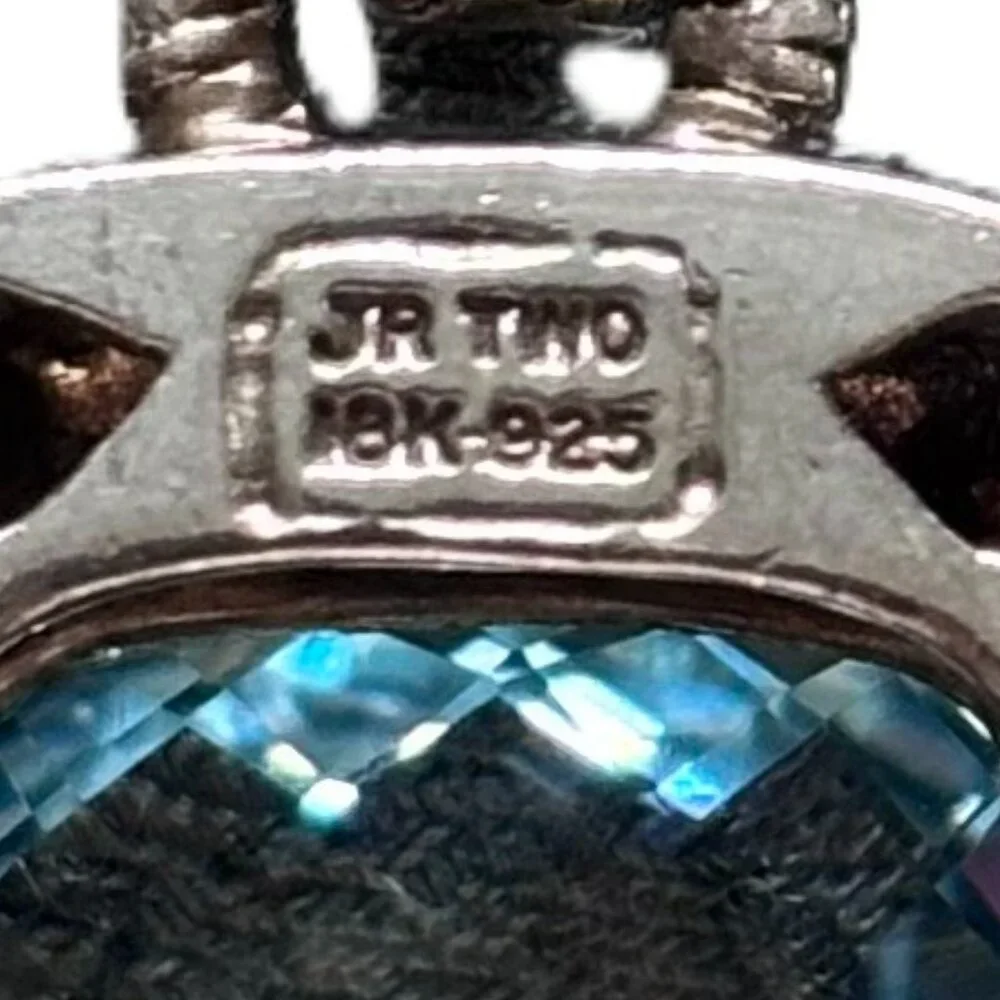 David Yurman Style, Gold Sterling and Blue Topaz & Diamond Pendant - Picture 3 of 6